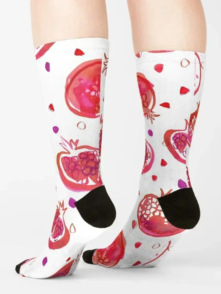 Bright pink Watercolor pomegranates Socks hip hop valentine gift ideas Hiking boots cartoon Socks Man Women's