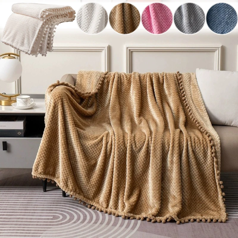 

Super Soft Coral Fleece Blanket with Tassel Ball Lightweight Office Airplane Nap Blanket All Season Use Gift Decorative Blanket