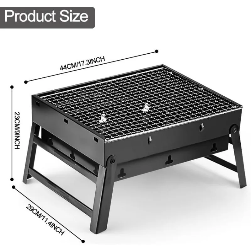 Folding Portable Barbecue Charcoal Grill Stainless Steel Barbecue Kit for Outdoor Cooking Camping Picnicking Beach Accessories