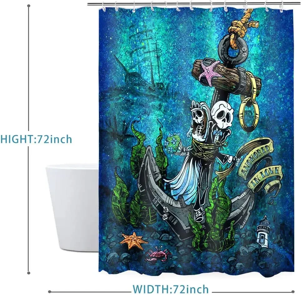 Anchor Sugar Skull Starfish Crab Boat Algae Underwater World Creatures Abstract Colorful Fabric Bathroom Curtain