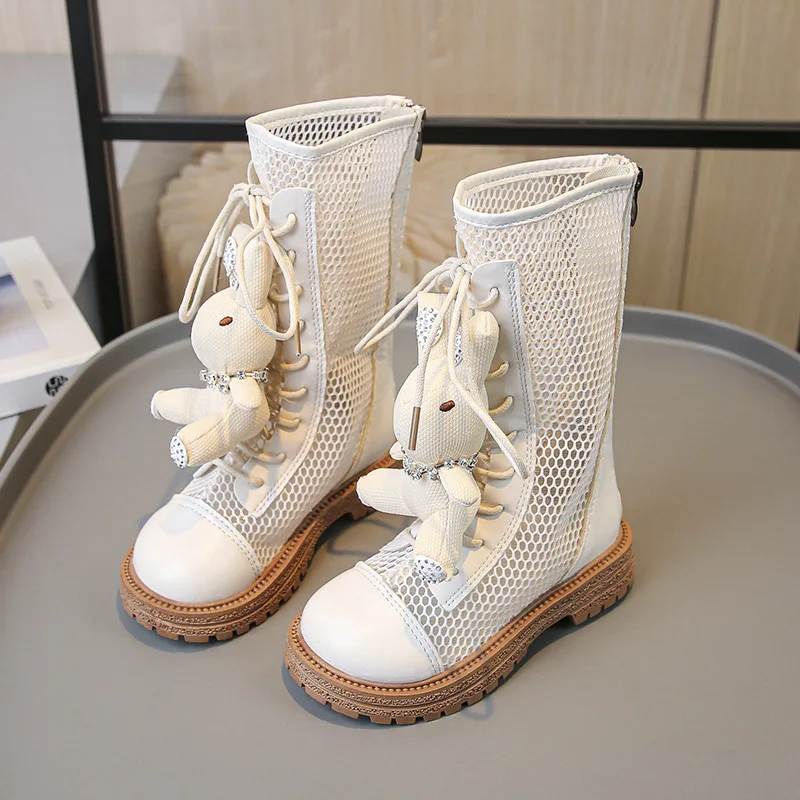 Bambini principessa Cool Boot Summer Mesh traspirante ragazze stivali decorazione coniglio moda bambini sandali coreano Hollow stivali alti