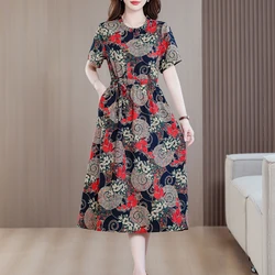 Sundress 2025 Women Dress Summer Bohemian Casual Vintage Short Sleeve Floral Print thin Vestido Female Robe