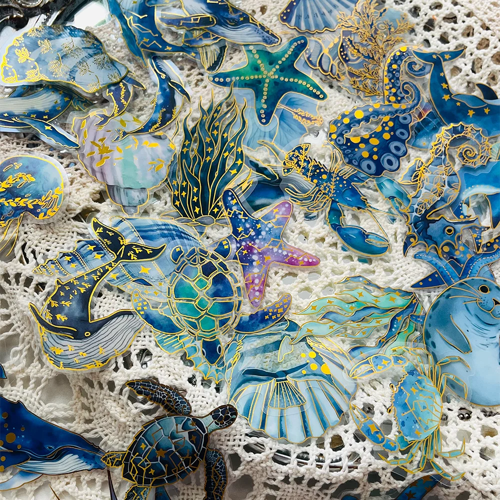 50pcs Marine Creature Stickers with Gold Foil Accents Notebook Scrapbook Journal Decorations Water Bottle Guitar DIY Decals image 6