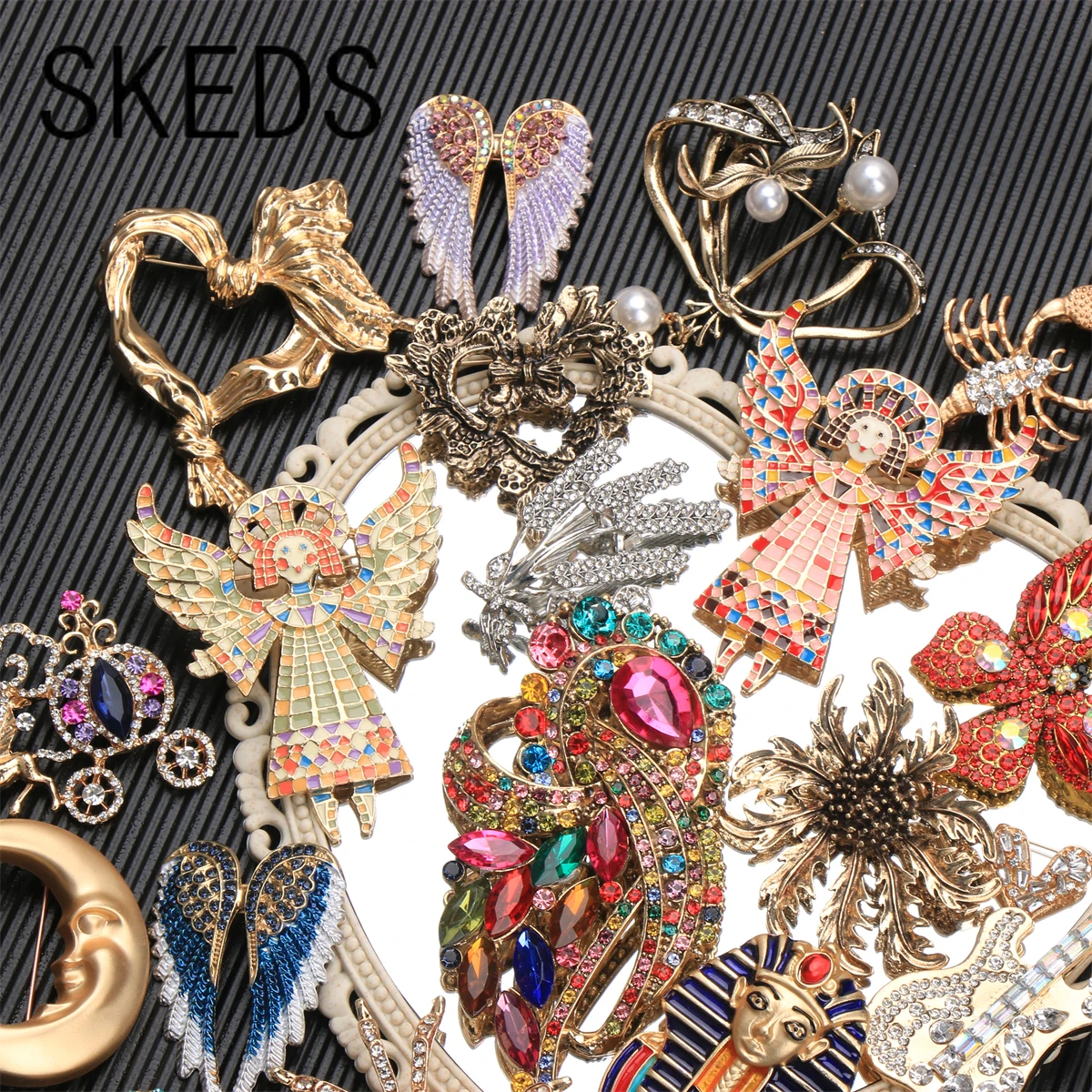 SKEDS Vintage Feen-Broschen Luxus Designer-Schmuck für Damen Mode Beste Korsagen Vollkristall-Pins Große Brosche