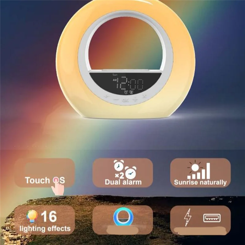 ABYN-Sunrise Alarm Clock Wake Up Light Clock With Night Light Desk Clock For Heavy Sleepers Bedroom Sleep Aid