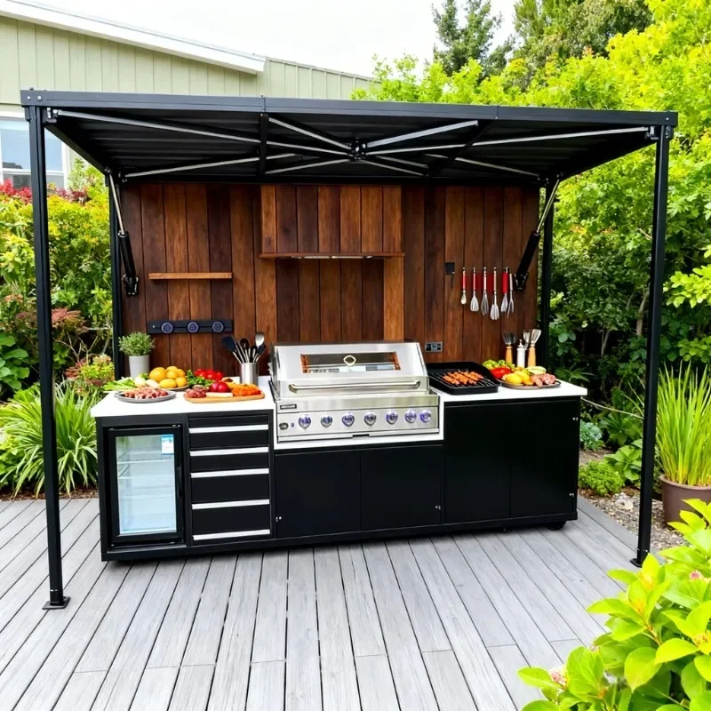 FL Waterproof Modular Stainless Steel Outdoor Kitchen Barbecue Island Cabinets Entertainment Smart All-in-One Custom