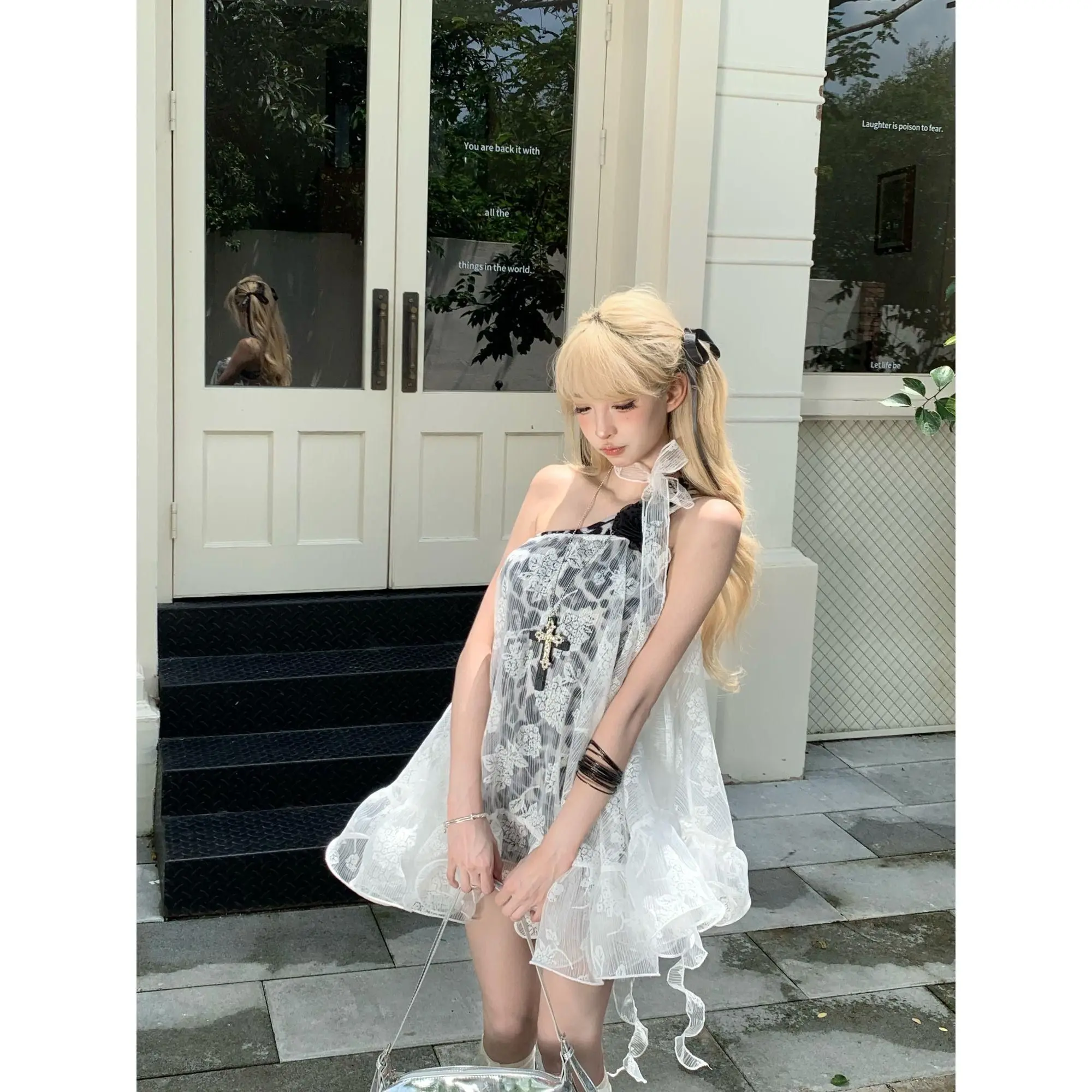 

Two Piece Sets Womens Outifits Y2k Lace Ribbon Top Leopard Print Dress Abi Clothes Ropa Academia American Grunge Subcultural