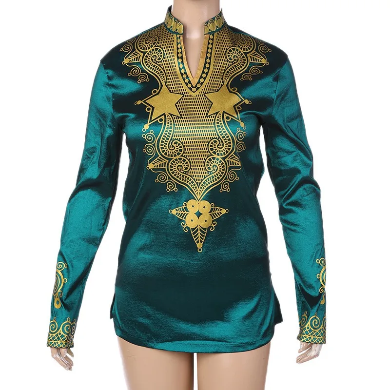 African Element Printed Stand-Up Neck Long Sleeve T-Shirt Men's Pullover