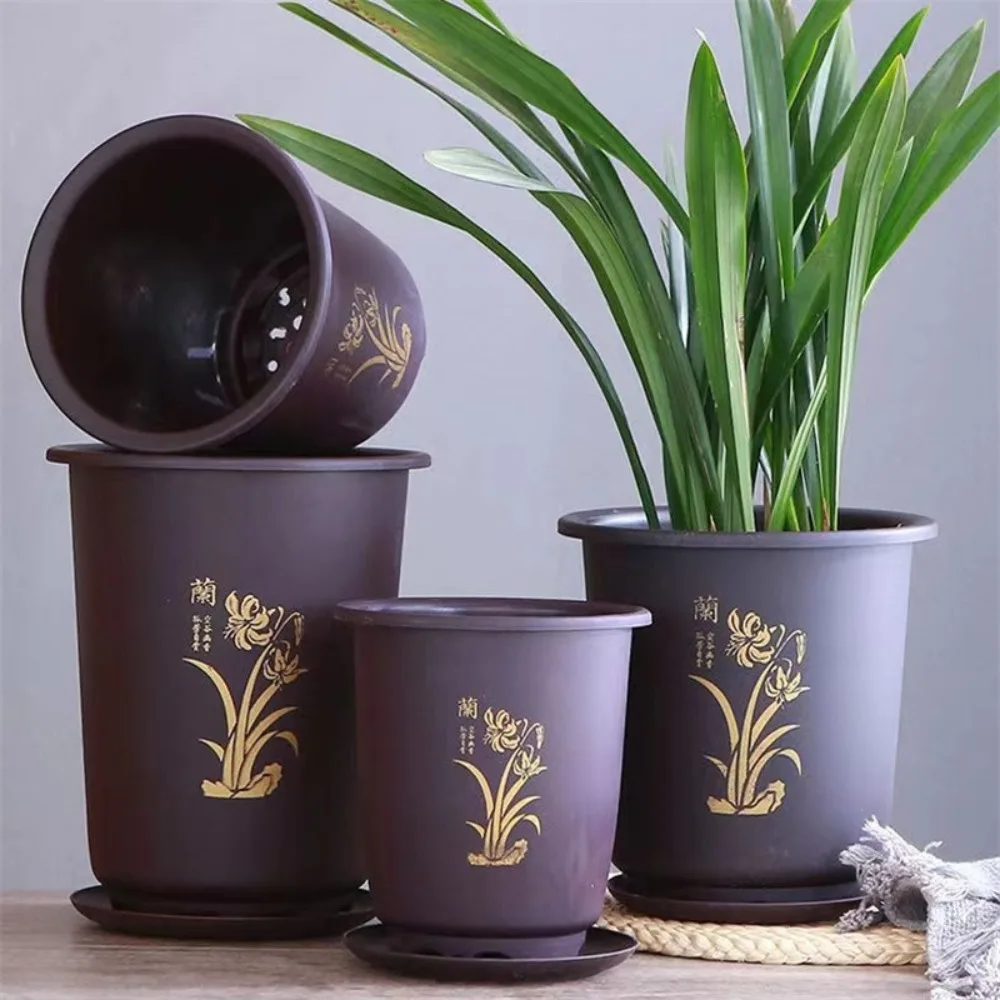 New With Tray Flower Pot Plastic Orchid Special Flowerpot Imitation Ceramic Breathable Decorative Pots