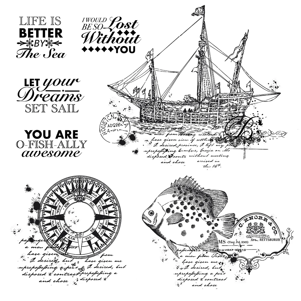 MangoCraft Sea Sail Boat And Fish Clear Stamps Stencil For Decor DIY Scrapbooking Supplies Silicone Stamps Paper Cards Albums