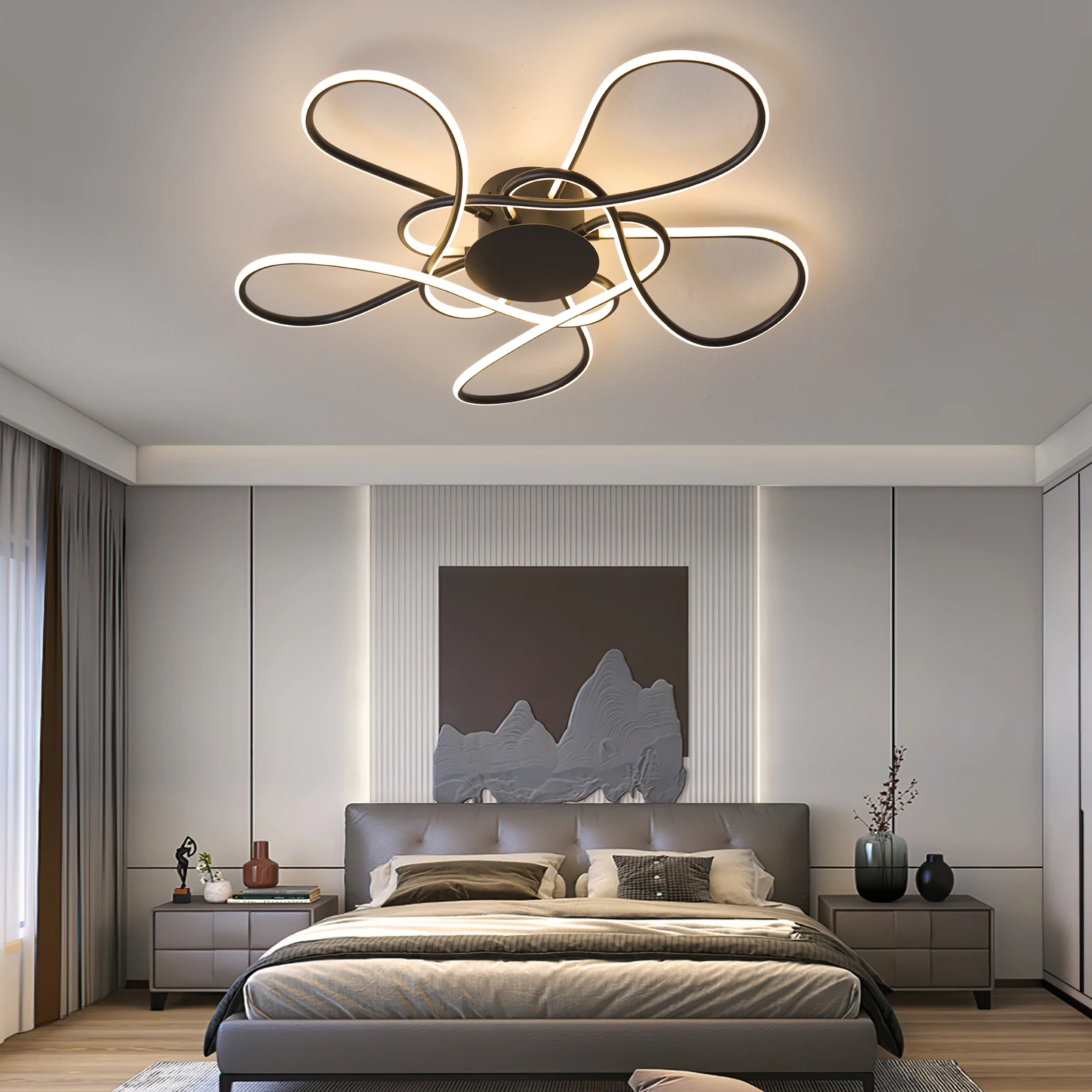 Postmodern Luxury Creative LED Ceiling Pendant Lights Flowers Ceiling Lamp Design Line Bedroom Living Rooms Lobby Villa Lighting