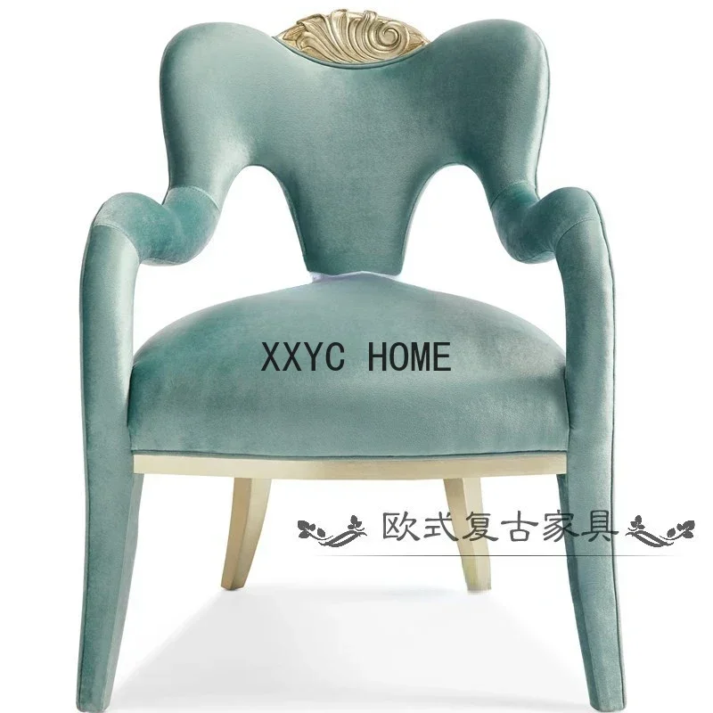 

Fabric Couch Modern Cosmetic Chair Balcony Lazy Bone Chair Wood Carving Single Seat Chair