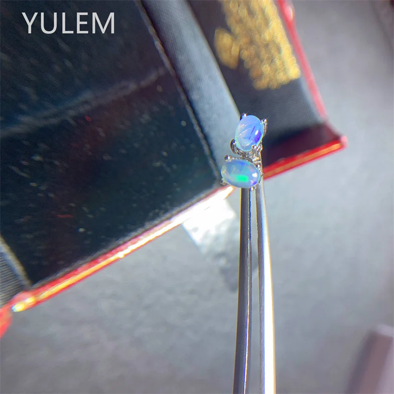 YULEM  Natural Stone Opal 4x6mm Earrings s925 Silver Lucky Hope Studs Earring Lover Jewerly for Women Gift High Quality