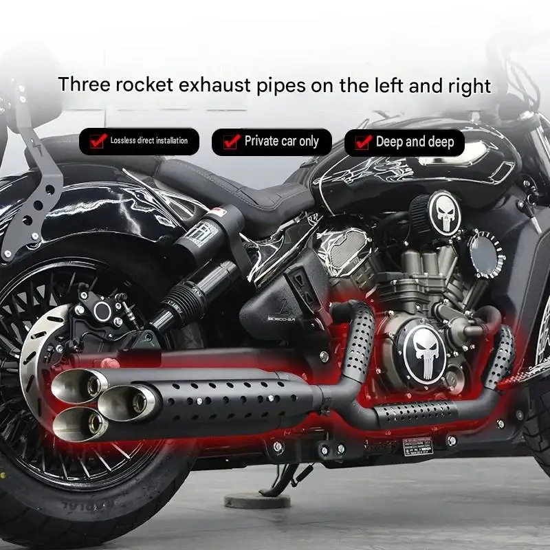 For Benda DARK FLAG 600 Rocket-Style Full Exhaust System Three-Outlet Motorcycle Modification Thickened Stainless Steel Pi