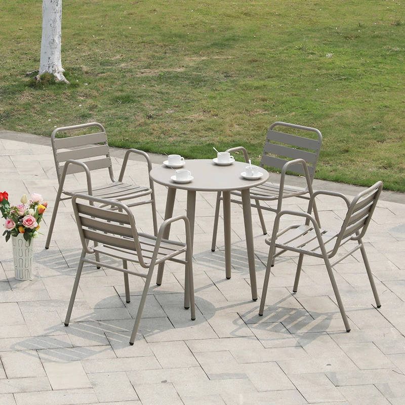 Outdoor courtyard, open-air balcony, table and chairs, outdoor white aluminum alloy table and chair with umbrella combination