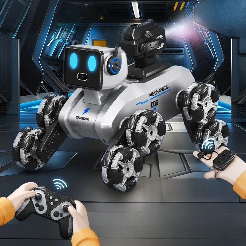 

8-колесный радиоуправляемый механический робот-собака с датчиками, на пульте управления, с всенаправленным вращением колес, для трюков, игрушка для детей и мальчиков, подарок