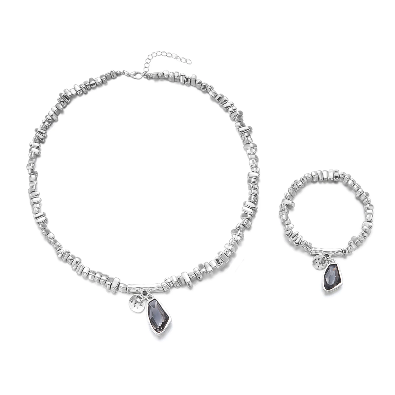 Minimalistisches, unregelmäßiges Strass-Halsketten- und Armband-Set für Frauen, moderne silberfarbene Acryl-Halskette, Freundschaftsschmuck, Geschenk – Detail 6