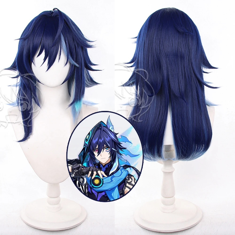 

Anime Genshin Impact Ororon Men Cos Wigs Cosplay Costumes Headwear 55cm Long Simulation Scalp Thick Mixed Puffy Long Hair Wigs