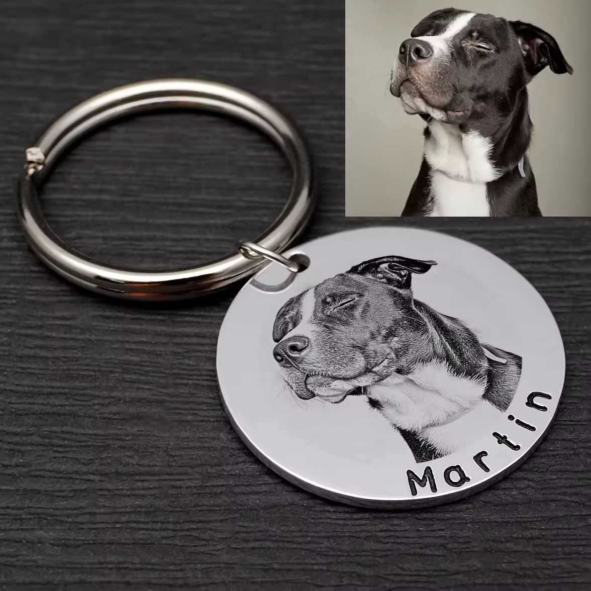 Plaque d'identification personnalisée pour chien avec photo, nouvelle médaille pour collier de chien, cadeau pour chiot, accessoires pour chien, décoration de collier, porte-clés pour chat