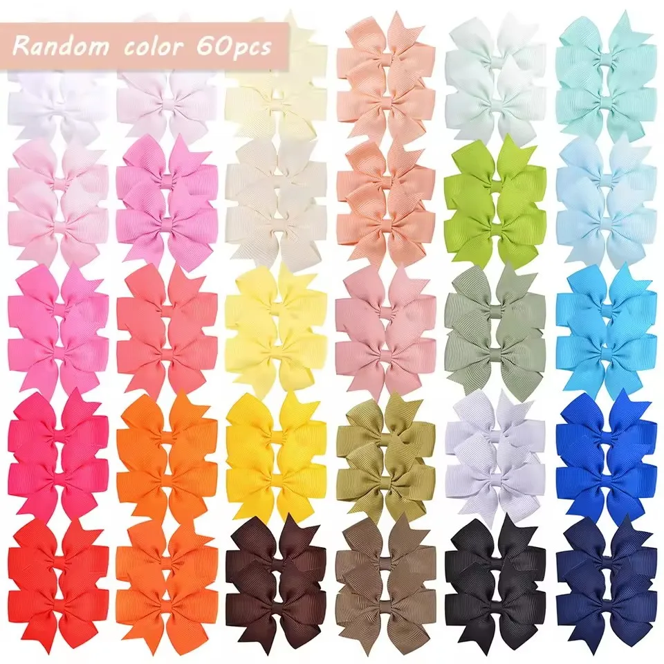 20/40/60Pcs Sweet Random Candy Color Bow Hair Clip Set for Baby Girls Cute Ribbon Hairpin Kids Headwear Kids Hair Accessories