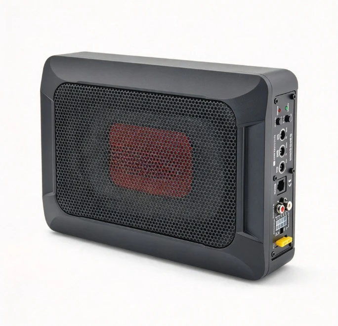 NBF618S Active Under Seat Subwoofer 8 Inch Slim Car Bass Speaker Built-in Amplifier High Power Vehicle Audio Ultra Thin Mounting