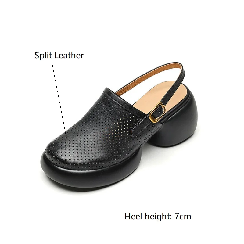 New Summer Sandals Round Toe Hollow Out High Heels Sandals for Women Handmade Platform Sandals Zapatos Mujer Chunky Heel Shoes