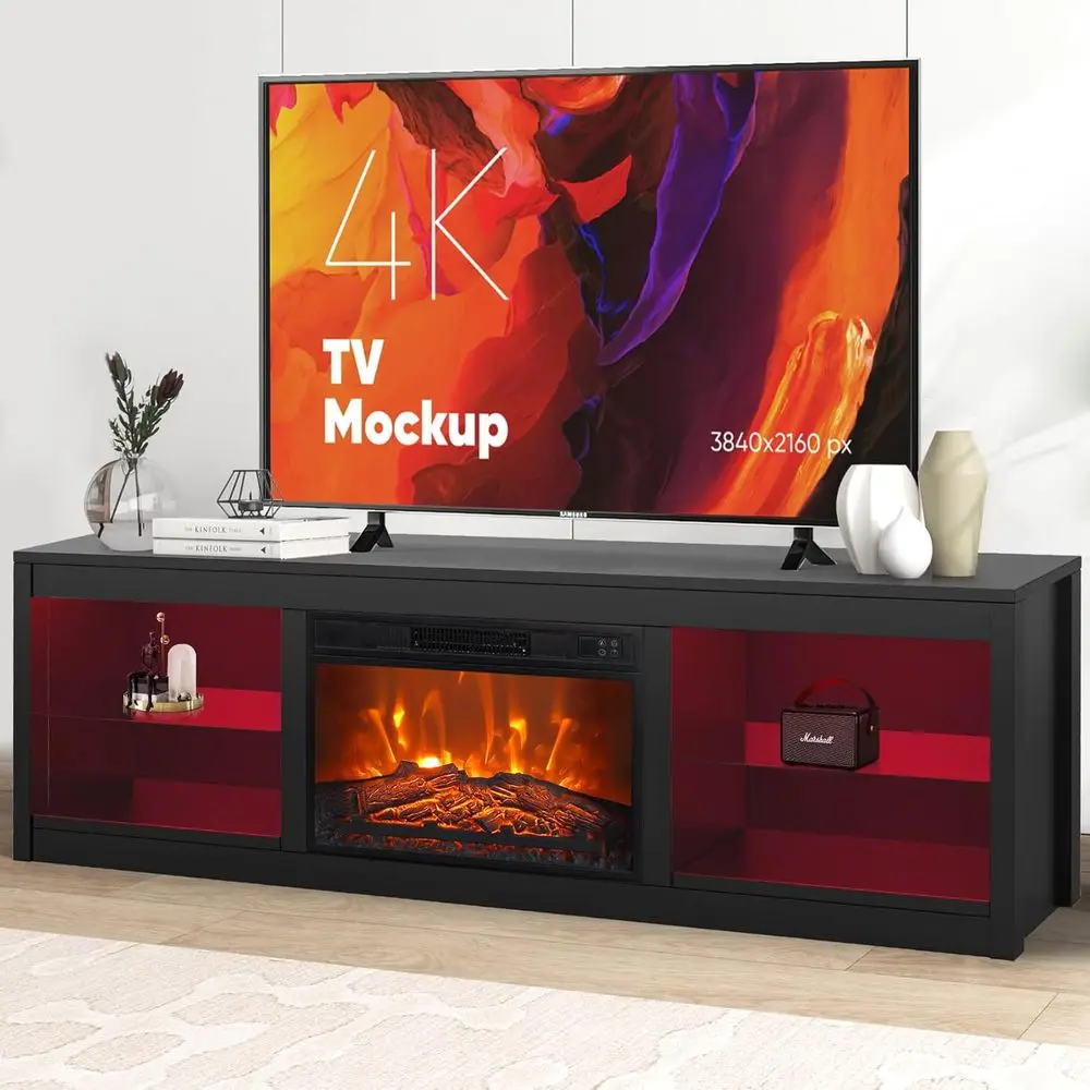 

23 Electric Fireplace for TVs up to 75, Living Room Entertainment Center with 66 TV and Adjustable Storage Cabinet, Black
