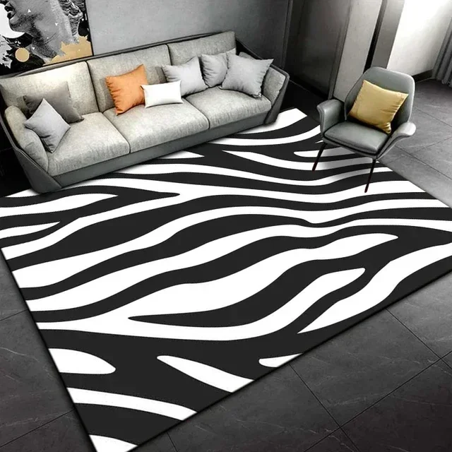 Black White Print Zebra Pattern Area Rug Home Carpet Rug for Living Room Bedroom Kitchen Doormat Decoration,Non-slip Floor Rug