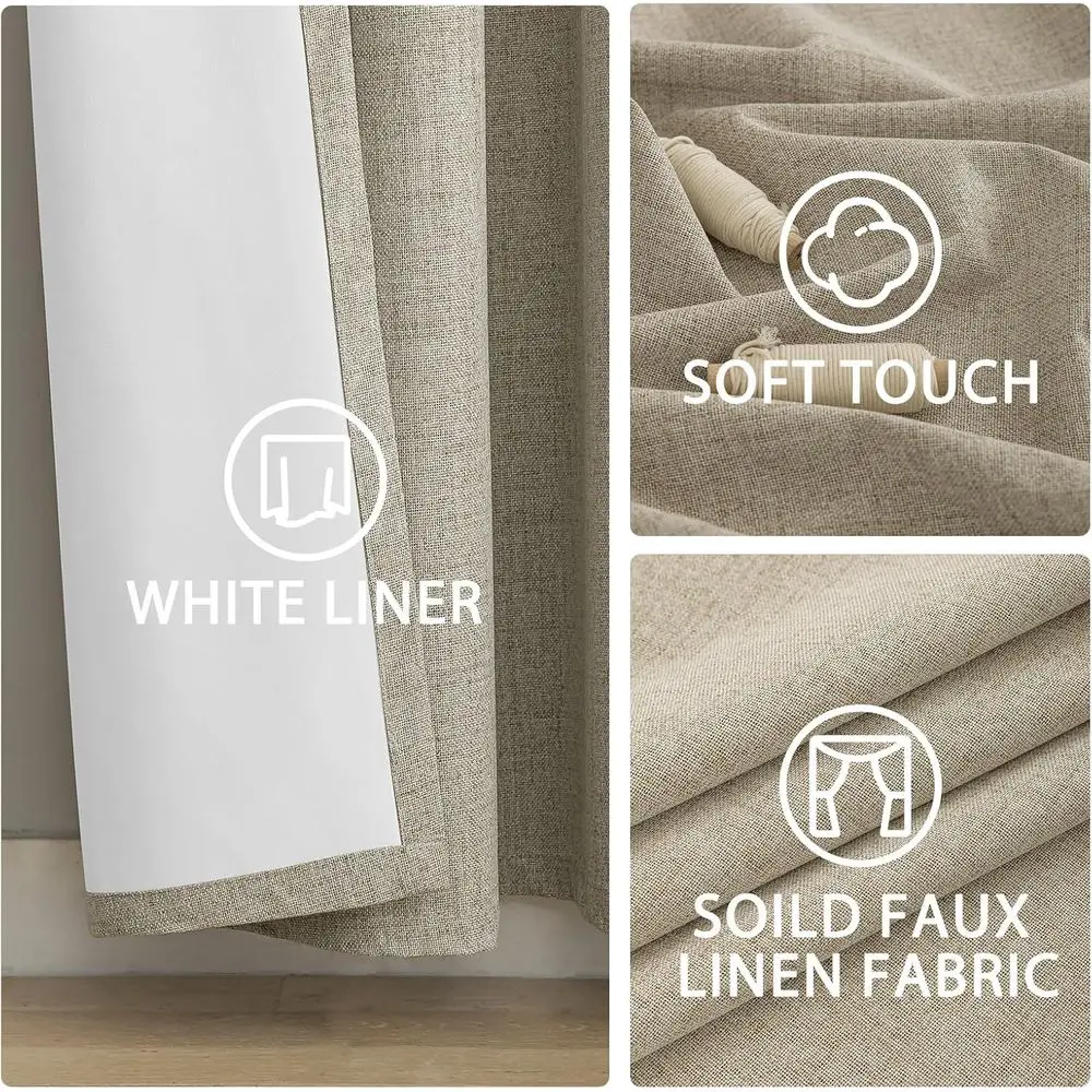 ผ้าม่านลินินกันแสง 100% 96 ผืน พร้อมซับในสีขาวอมเทา แผงฉนวนกันความร้อนแบบมีเท็กซ์เจอร์ สำหรับห้องนั่งเล่นและห้องนอน