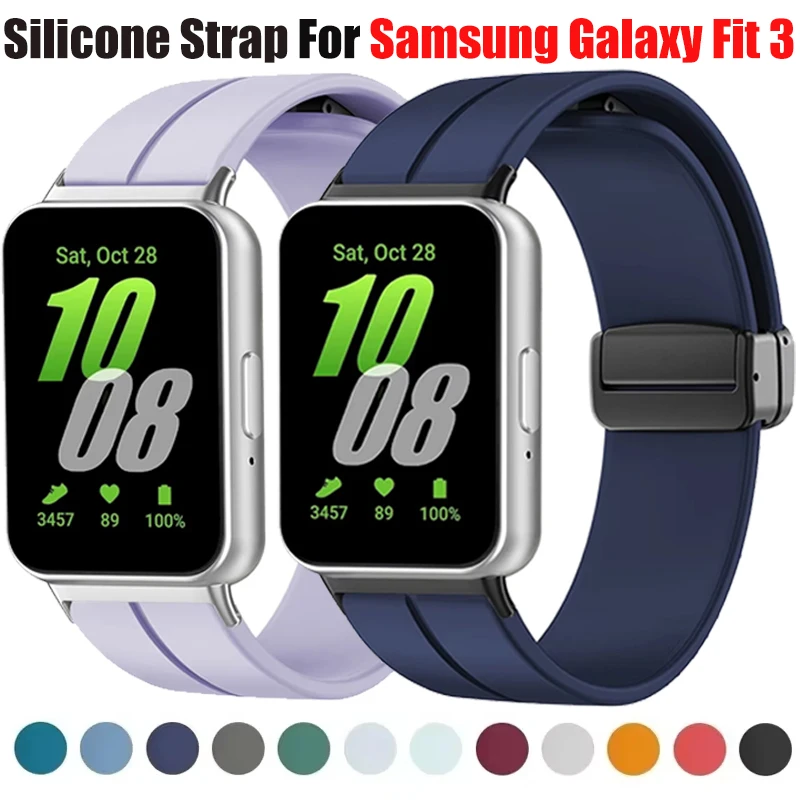 Pulseira Magnética para Samsung Galaxy Fit 3 com Conector de Metal, Bracelete para Smartwatch, Correia de Silicone para Galaxy Fit 3, Acessórios