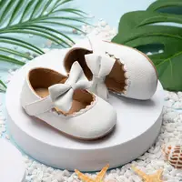 Retro New Newborn Baby Walking Shoes Spring Autumn Solid Color Bow Princess Shoes PU Anti-slip Soft Rubber Bottom Baby Casual 2
