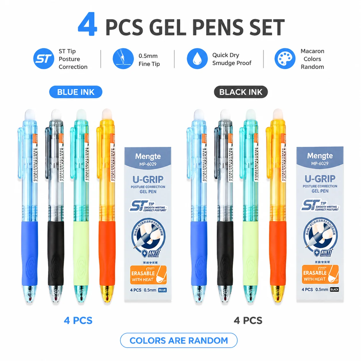 Retractable Eraser Pen Click - 4 Adet Silinebilir Jel Kalem Seti