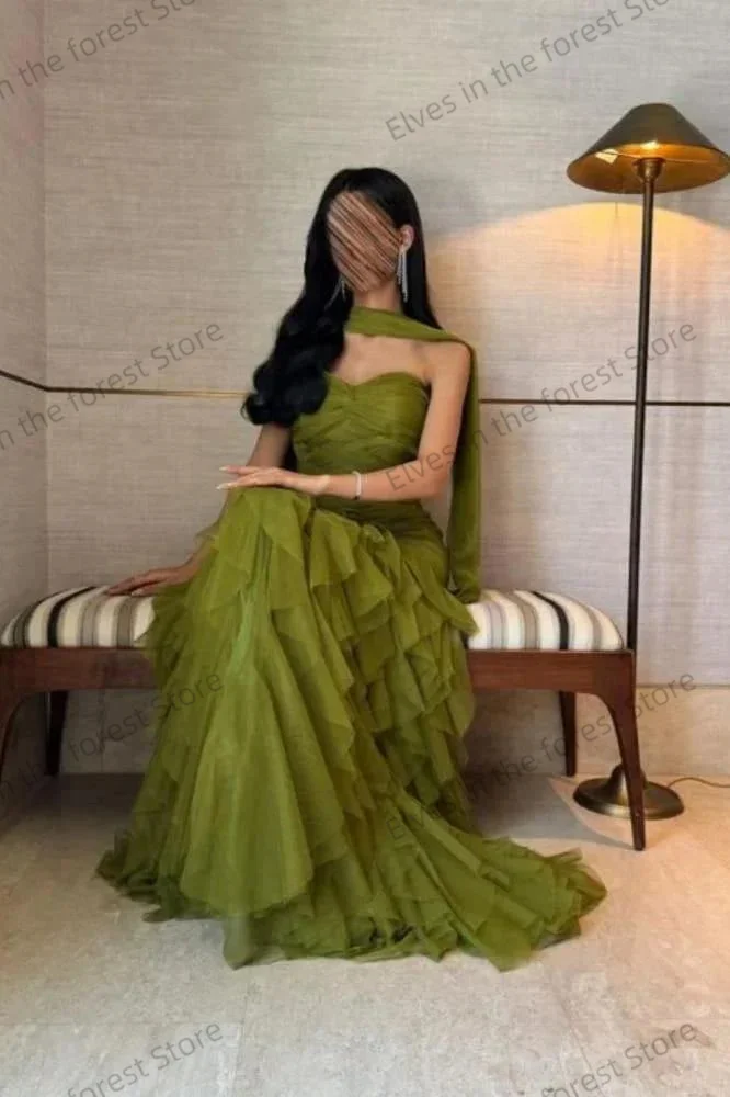 Robes de soirée arabes vertes simples, ligne A plissée, sans manches, robes de bal pour femmes, à volants formels, robes d'invitées de mariage personnalisées
