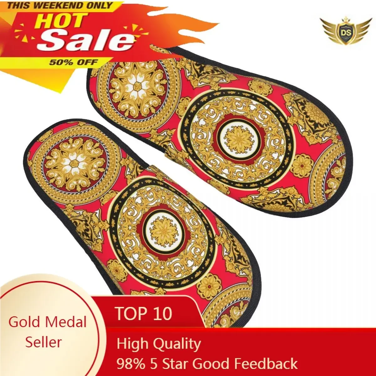 

Golden Rosettes Slipper For Women Men Fluffy Winter Warm Slippers Indoor Slippers