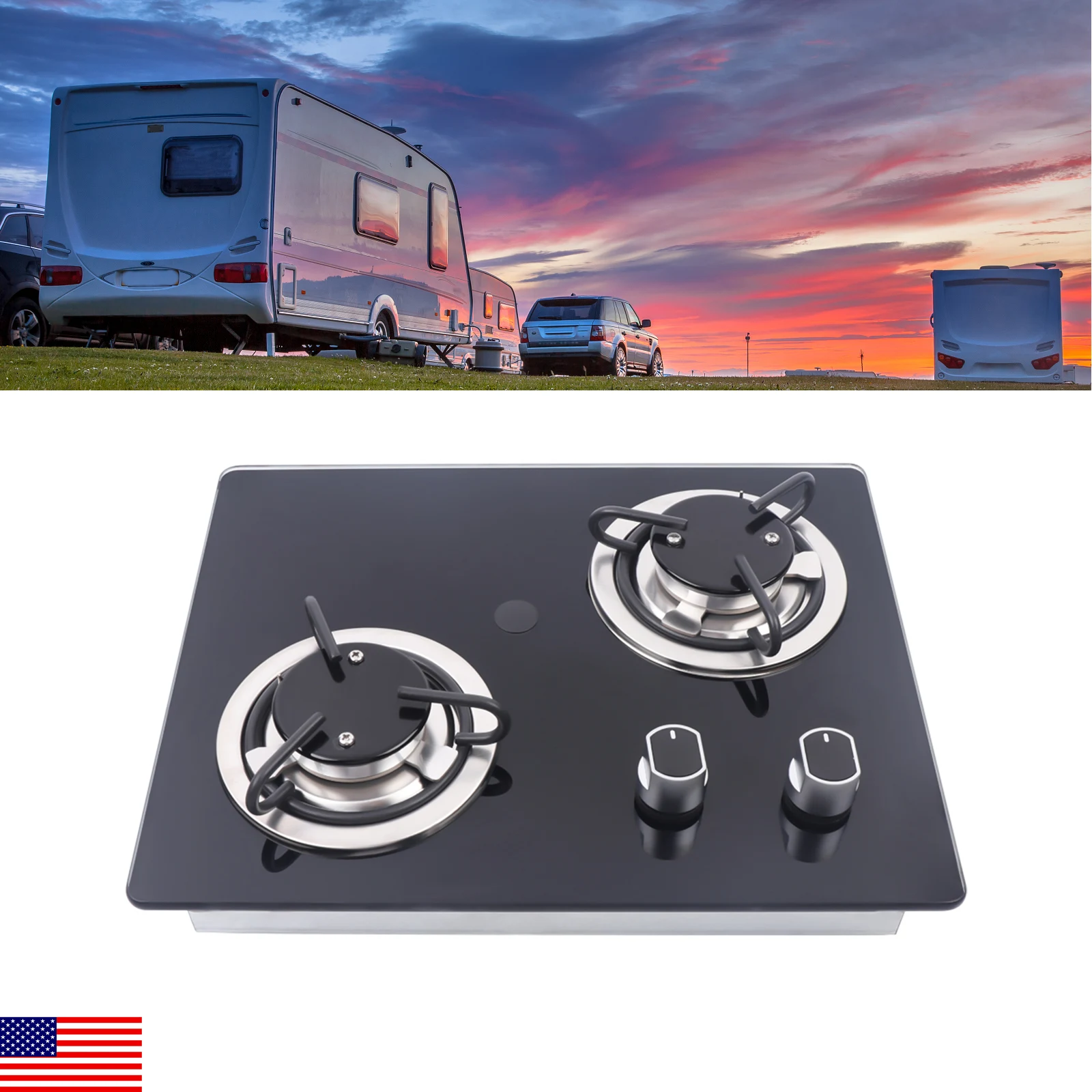 

2-Burner RV Gas Stove - 2*1800W Flame Failure Protection, Embedded Design for Camping Motorhomes Boats Outdoor Cooking