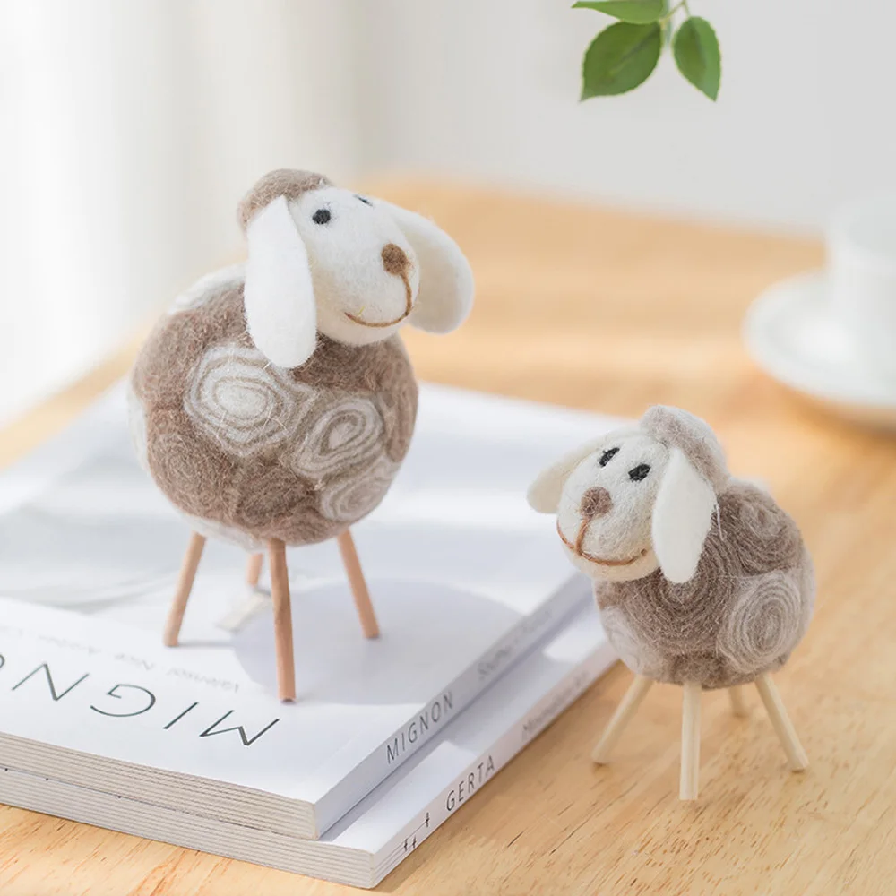 Small Mini Holiday Xmas Ornament Wool Statue Miniature Felt Sheep Figurines Party Supplies Home Decoration