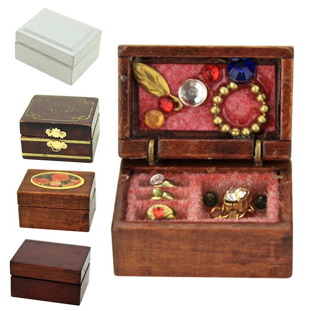 1:12 Scale Playing House Dolls Accessories Miniature Scene Model With Mirror Doll Jewelry Box Vintage Jewel Case