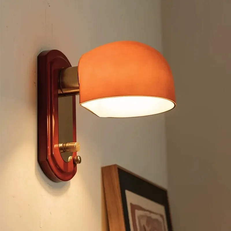 Vintage Orange Glass Wall Sconce Medieval Style Indoor Lighting for Bedroom Bedside Hallway Entryway Retro American Decor