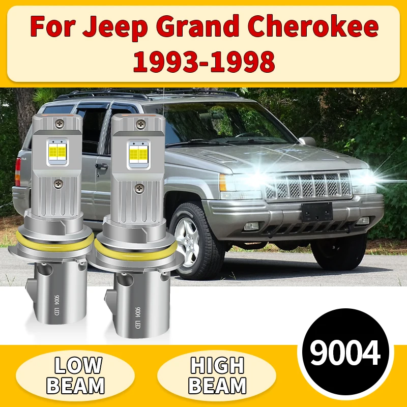 

2PCS For Jeep Grand Cherokee 1993-1998 9004 HB1 LED Headlight Bulbs White High Low Beam Plug & Play 12V Auto Canbus with Fan