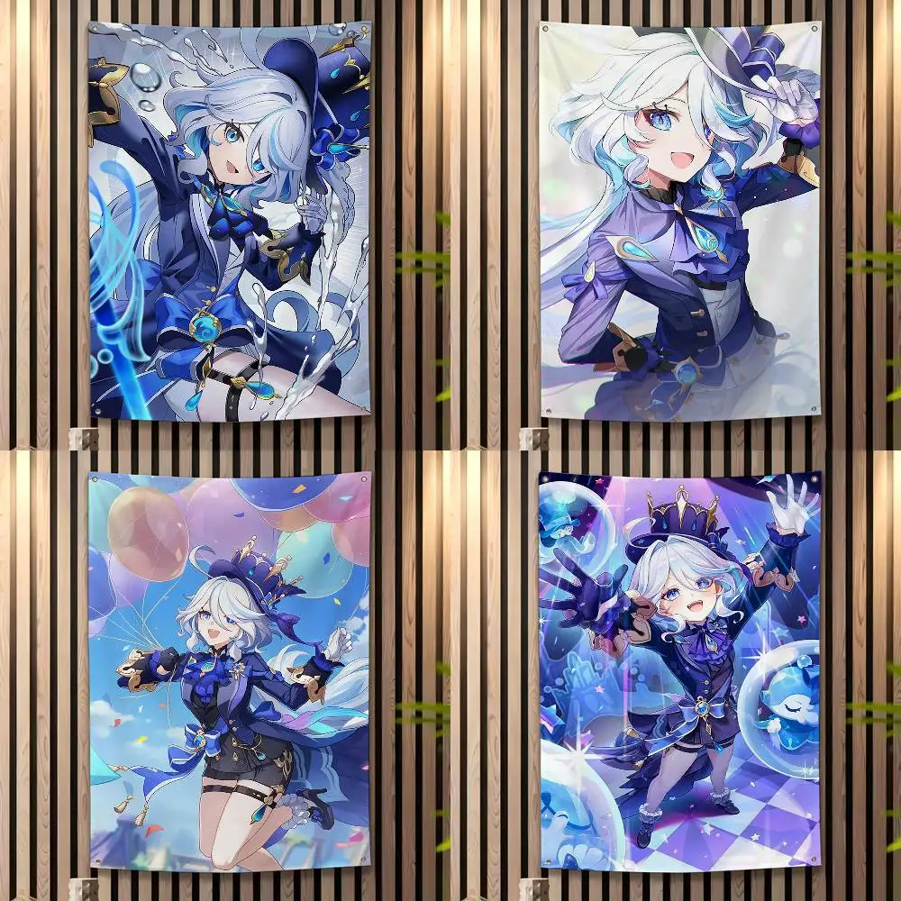 F-Furina Genshin Impact Flags Wall Hanging Tapestry Outdoor Garage Room Decorative flag Background Blanket