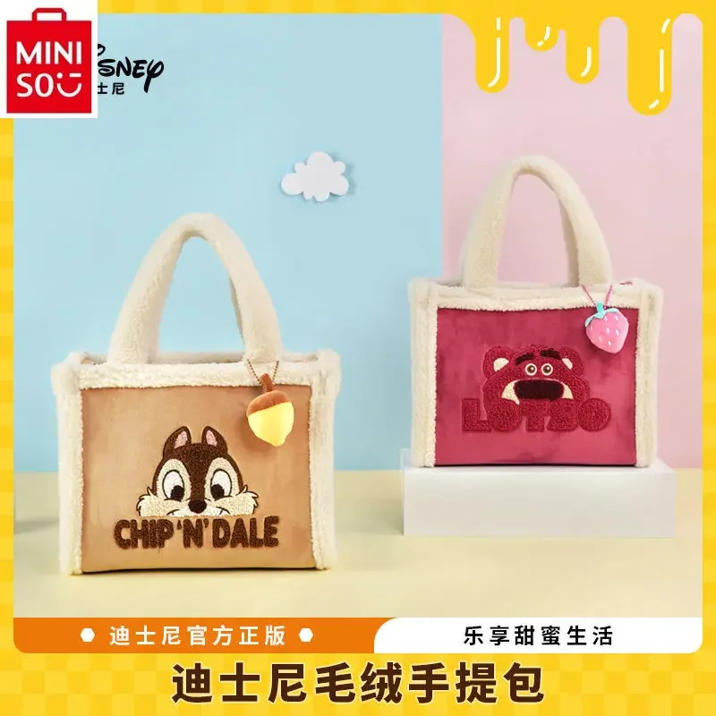 MINISO Disney Strawberry Bear Crossbody Bag Plush Commuter Bag Student Multi functional Tote Fashion Women's Shoulder Bag