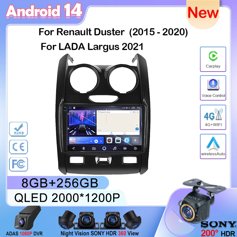 Android Car Radio Unit For Renault Duster 2015 - 2020 for LADA Largus 2021 Multimedia Player GPS Navigation Carplay Android Auto