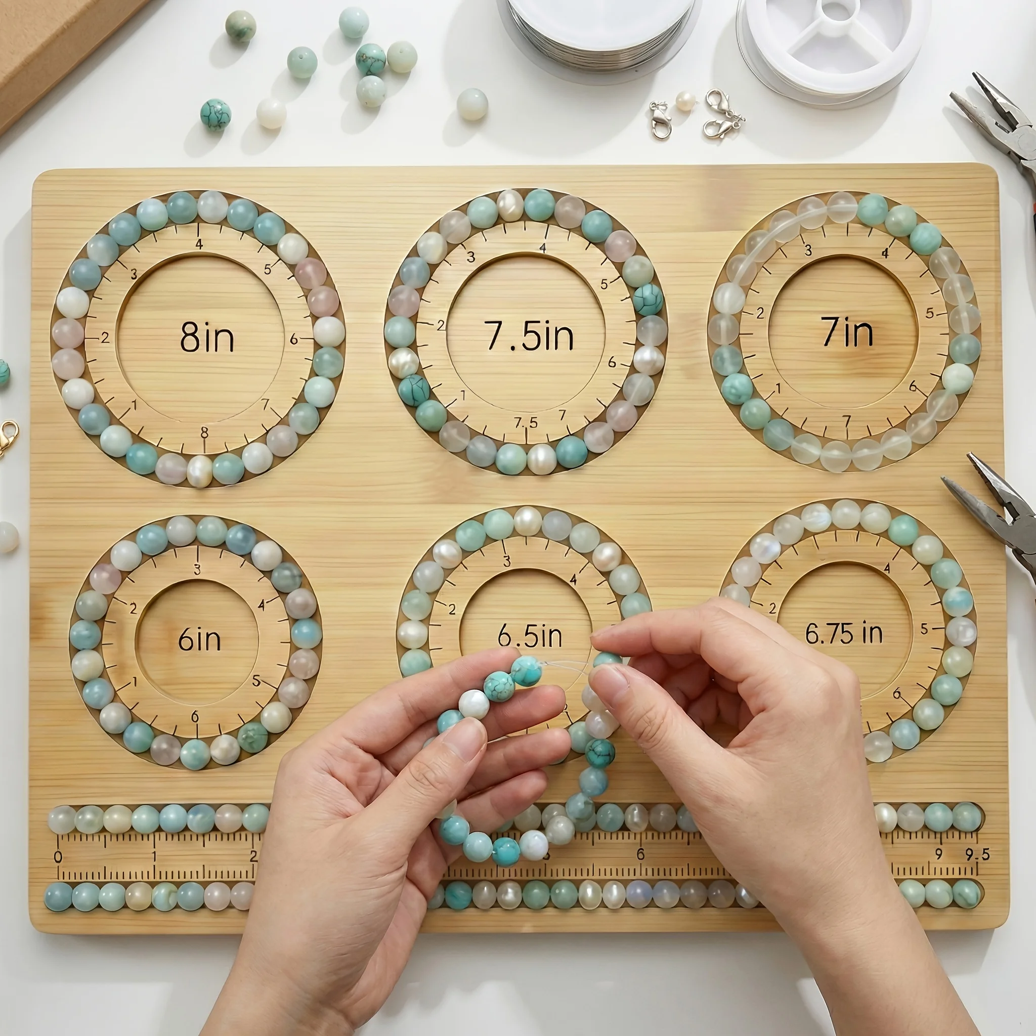 DIY Jewelry Making Bead Board Bracelet Layout Tray with Inch Measurement Circles Multi‑Size Bracelet Maker Board 4 Non‑Slip Pads