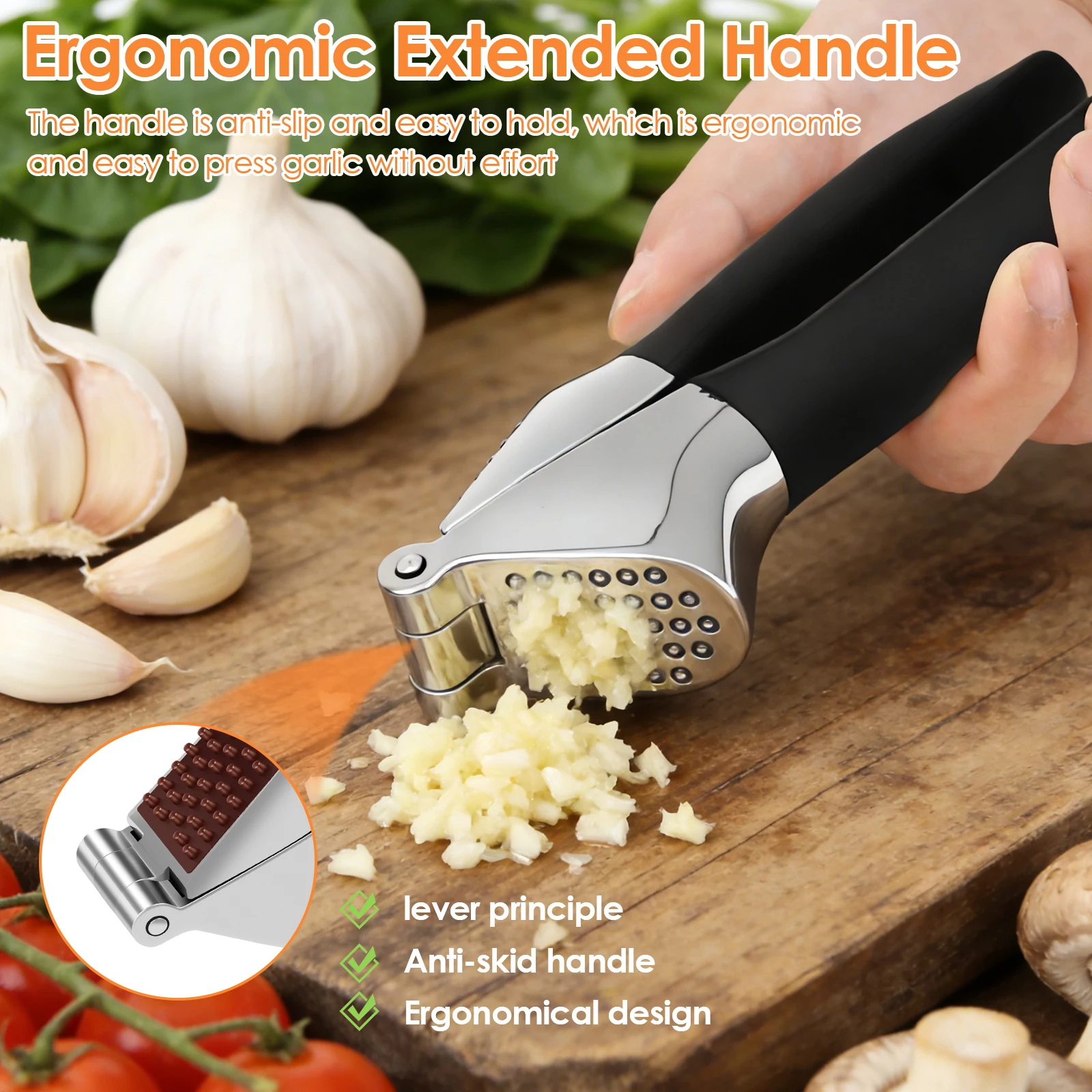 Manual Garlic Press Garlic Press Crusher Mincer with Peeler and Brush Kitchen Tools Manual Press for Garlic Ginger Onion Chili