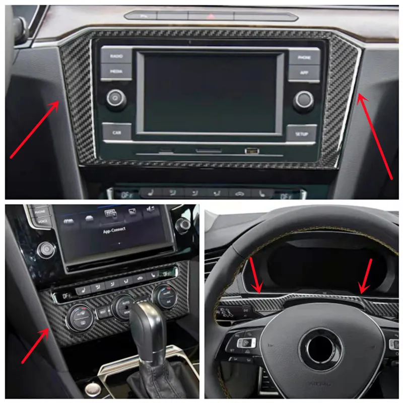 Carbon Fiber Car Interior Moulding Decoration Sticker For Volkswagen VW Magotan Arteon Dashboard Center Control Panel Cover Trim