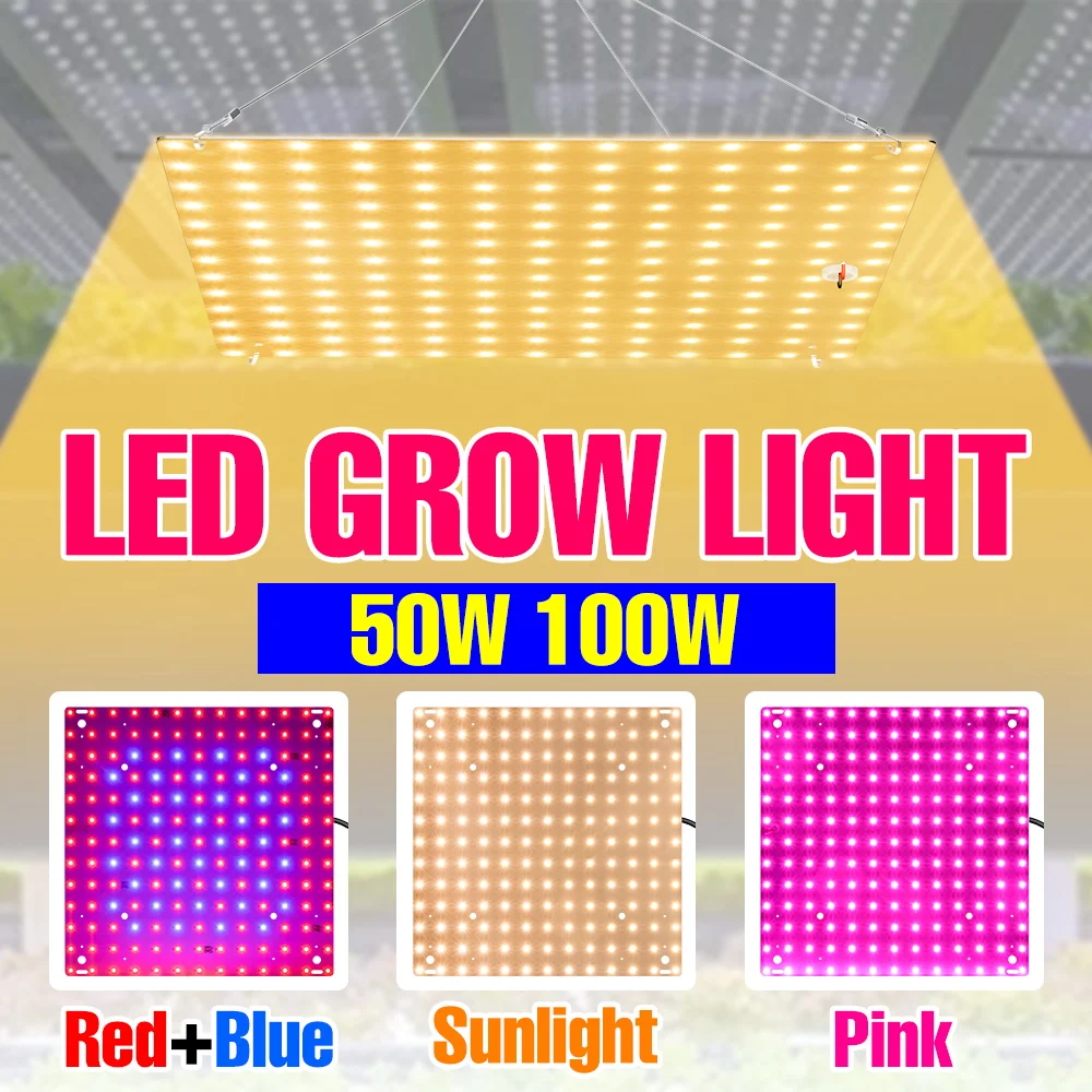 

100W LED Grow Lights Full Spectrum Indoor 220V Quantum Plate Plant Fill Lamp Flower Succulents Potted Cultivation US/EU Plug