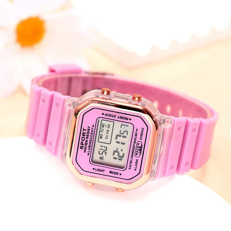 New Fashion Digital Student Transparent Electronic Watch Candy Multicolor LED Women Men Sports Waterproof Watches Clock Gift