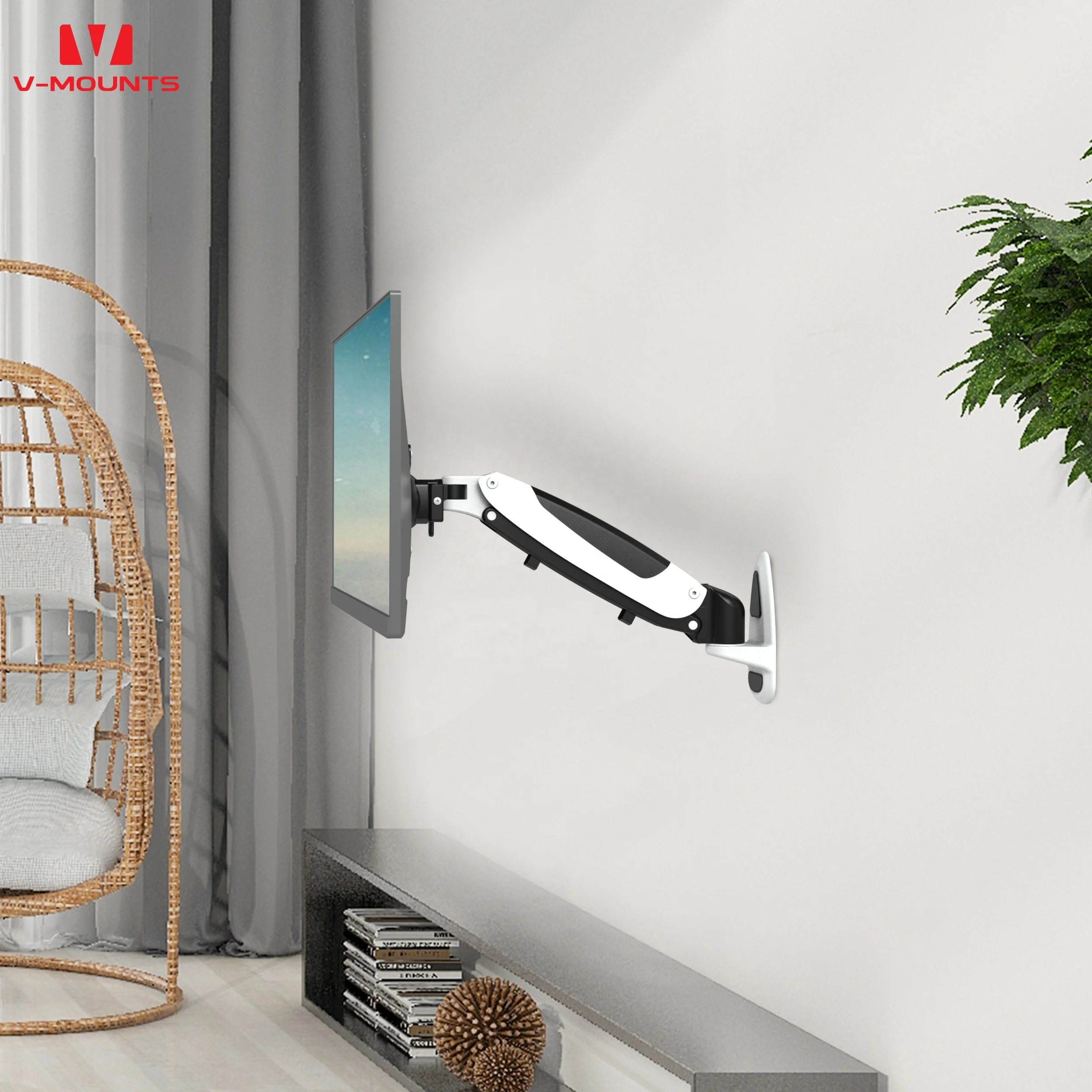 V-bracket Manual adjustment Aluminum surface Wall mount bracket 10-26 inch Monitor integrated cable management bracket