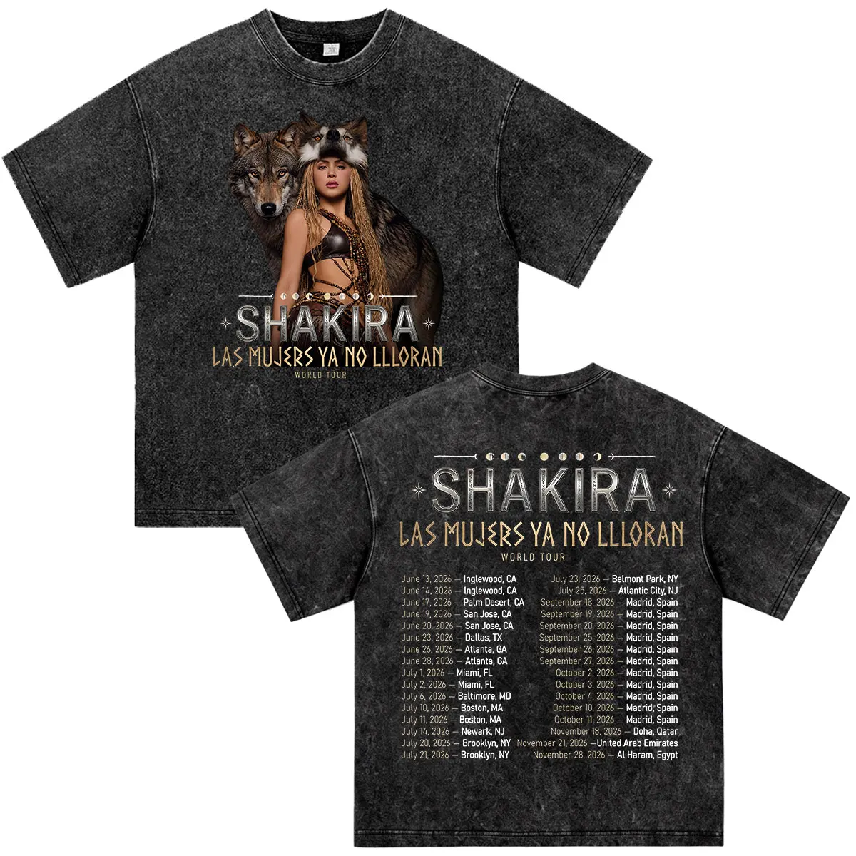 Shakira Las Mujeres Ya No Lloran World Tour 2026 Washed vintage T-shirts Men Women Clothing Cotton Casual Short Sleeve T Shirts