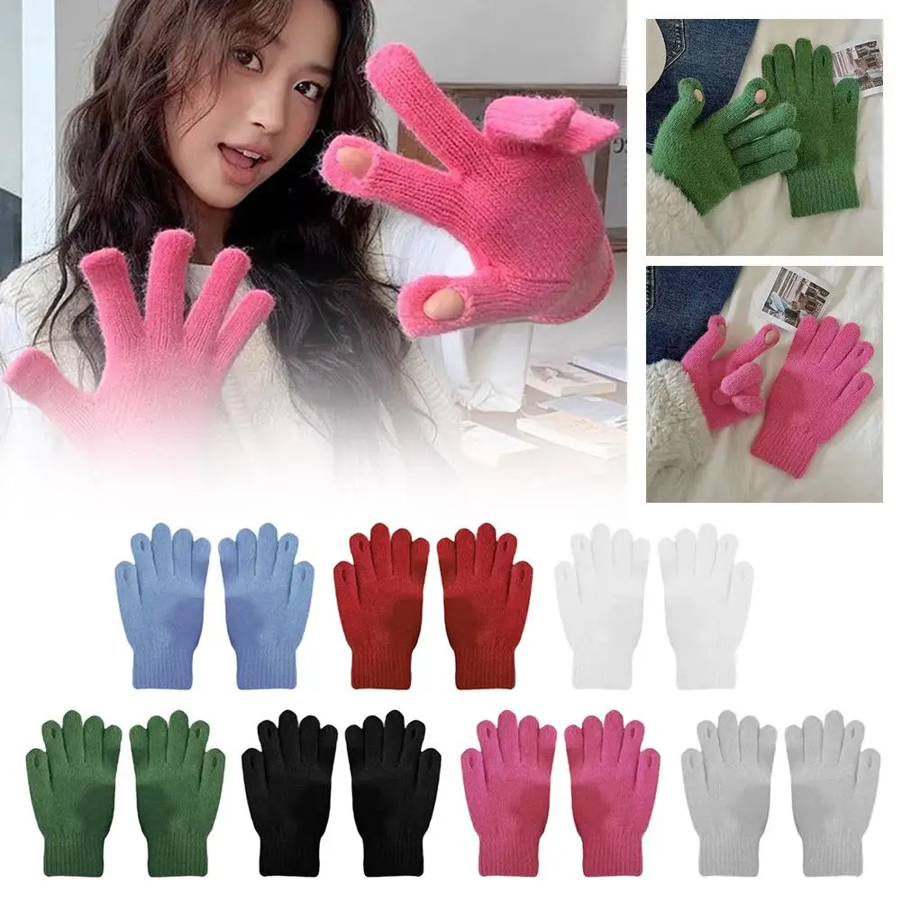 1Pair Full Finger Gloves Elastic Riding Warm Thick Cashmere Winter Gloves For Outdoor Cycling Driving Can Use Phone gloves